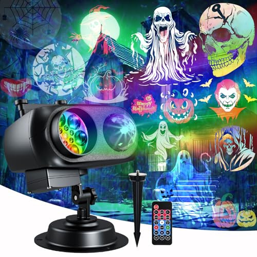 MOSSNDAR Doppelmodus Halloween Projektor Aussen Outdoor Halloween Deko | LED Weihnachten Projektor mit 12 Folien 10 Ozeanwellen Effekt, Wasserdichte Weihnachtsbeleuchtung mit Fernbedienung Timer