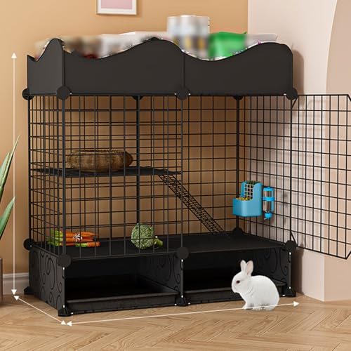 Kaninchenkäfig 2-stöckig Metalldrahtkäfig mit Aufbewahrungswürfeln für Kleintiere geeignet für erwachsene Ratten, Frettchen, Chinchillas, Meerschweinchen