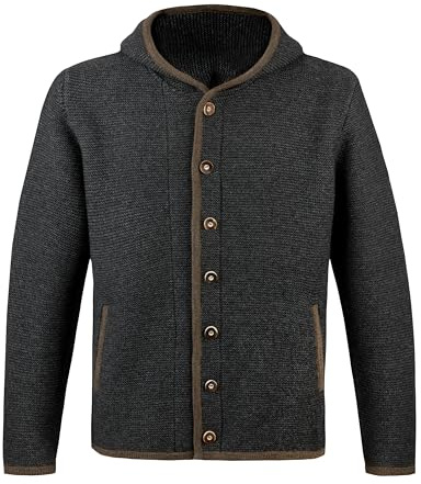 HerzSticht Giacca in Maglia Bavarese in Lana Uomo (Modello: Wendelstein) Antracite 52
