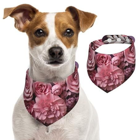 Doppelseitiges Hundehalstuch aus Baumwolle, für Mädchen und Jungen, waschbar, rosa Rose, für kleine, mittelgroße und große Hunde, Katzen, Haustiere, Größe M
