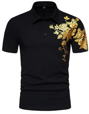 Relojes de pulsera digital para hombre y hombre, con solapa de oro rosa, manga corta, camiseta de verano para jóvenes, Negro , S