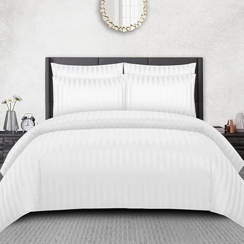 Pamposh Satin Stripe Double Duvet Set Pack of 4 - Premium Hotel Quality Quilt Cover Bedding Sets - Hypoallergenic Ultra Soft Microfiber Bed Linen
