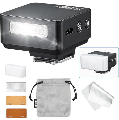 GODOX IT20 S Kamera Blitz mit Weißem Diffusor, IT20S TTL Mini Blitzgeräte, 1,5 Sekunden Recycle-Zeit, Kompatibel mit Sony Alpha a7III a7CII a7IV a7C a7RV a7SIII a6700 a6400 a6600 ZV-E10 II ZV1 a6100