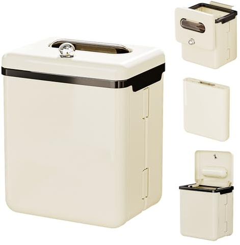 Dreamsolearoy 9L Mülleimer Wandmontage mit Deckel, Faltbar Mülleimer Küche, Kunststoff Material, Mülleimer Wohnmobil, Geeignet für Küchen, Wohnwagen, Badezimmer, Schlafzimmer (Weiß)