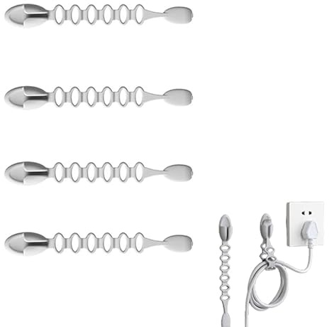 Cord Organizer Holder, Magnetic Desk Cable Clips Management, Hide Phone Charging Cable Keeper, Strong Adhesive Wire Charger Holder for Nightstand, Kitchen Appliances, Office Supplies(Gray,4PCS)