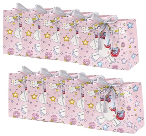 IWOWHERO 10stücke Geschenktüten mit Einhorn-motiv Kleine Geschenktüten für Geburtstage Gastgeschenke mit Farbigem Band Handliche mit Henkeln für Partys Zufällige Farbe