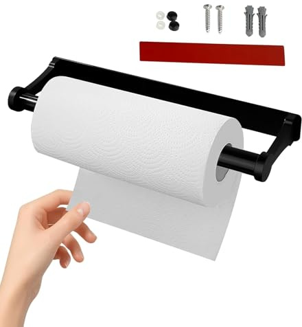 TAKONE Küchenrollenhalter Ohne Bohren Edelstahl Schwarz 32 cm | Edelstahl, schwarz, ohne Bohren, klebend, für Küche, Bad & Wohnmobil