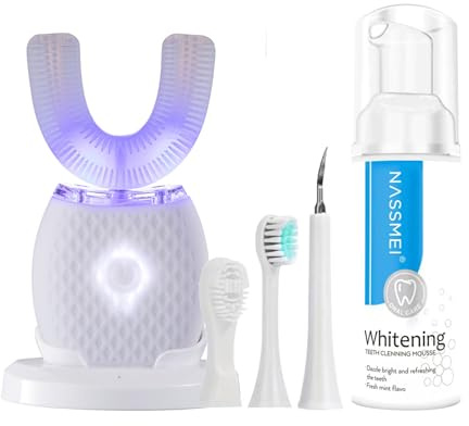 RONGCHUANG Automatic Toothbrush for Adults Ultrasonic Toothbrush with Soft Bristles Rechargeable Portable 30'' Automatic Timer Wireless Charging Washable Dual-Use for Travel Home (White)
