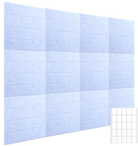 LDHHYH Lot de 12 panneaux acoustiques carrés en feutre avec 48 points adhésifs, pour la maison, le bureau, 30 x 30 cm, bleu