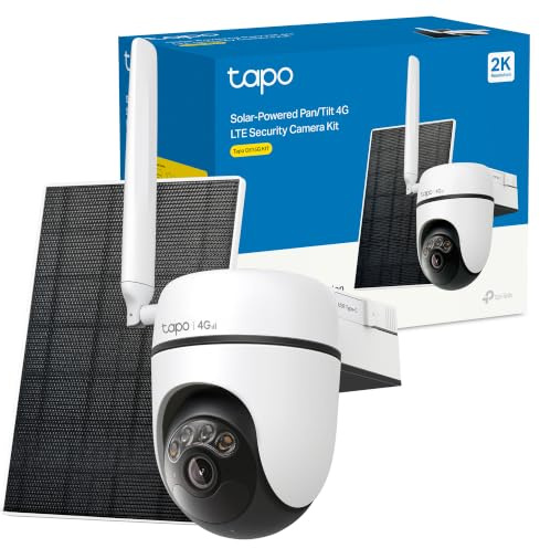 Tapo C615G KIT Caméra 4G Solaire Extérieur 2K 3MP – Caméra Surveillance 4G avec Carte SIM, Vision Nocturne Couleur, Détection IA Personne/Animal/Véhicule, Suivi 360°, Batterie & Stockage Local/Cloud