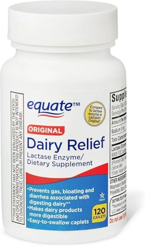 Dairy Relief Caplets, Original, Lactase Enzyme, 120 Pills by Equate (Pack of 1) + Sticker vssl Home