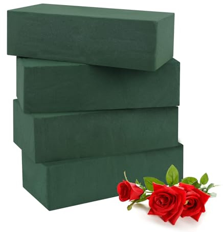 HJJMN 4 Stück Steckschaum für Blumen - Steckmasse für Frischblumen 22x10x6.6cm, Grün Blumensteckschaum, Nasssteckschaum Rechteckig für Kunstblumen, Frischblumen, Bastelarbeiten, Hochzeit