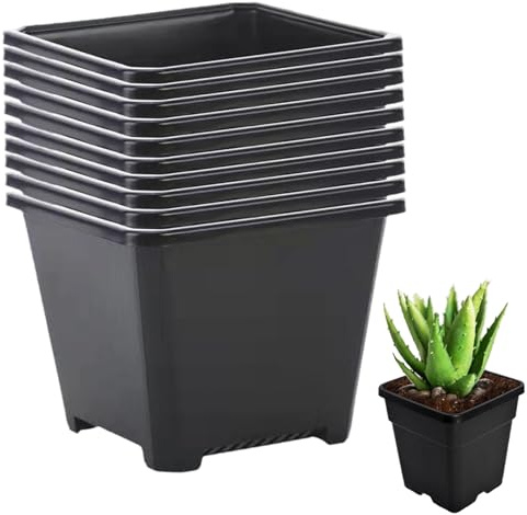 Latemeia Fioriera quadrata da 10 pezzi, vasi da vivaio in plastica, contenitore per piante da fiore adatto per verdure da interno ed esterno, piante grasse, nero, decorazione all'aria aperta