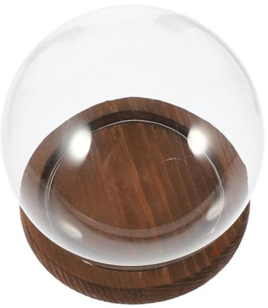 SEWACC Cloche en Verre Sphérique Transparente avec Base en Bois, Dôme Décoratif Anti-poussière pour Terrarium, Présentoir Jardinage, Décoration Micro-Paysage, Présent Créatif