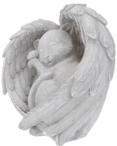 FRCOLOR Pierre Tombale pour Chat en Résine Ange, Décoration Jardin Extérieur, Stèle Commémorative Animale, Statue Souvenir pour Deuil de Chat, Ornement Funéraire Solide, 1 Pièce