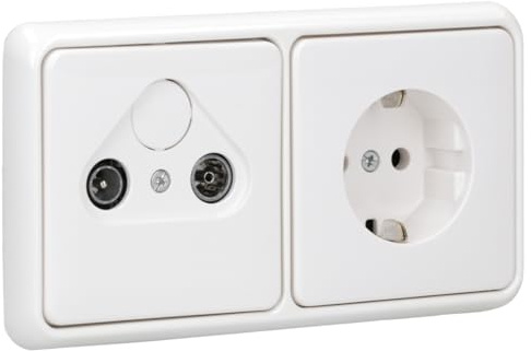 JUNG Serie CD SAT Steckdose-Set Alpinweiß 2-fach | mit Antennensteckdose 2f. EDU 04 F m. Abdeckung, CD1520WW SCHUKO Steckdose, CD582WW Rahmen