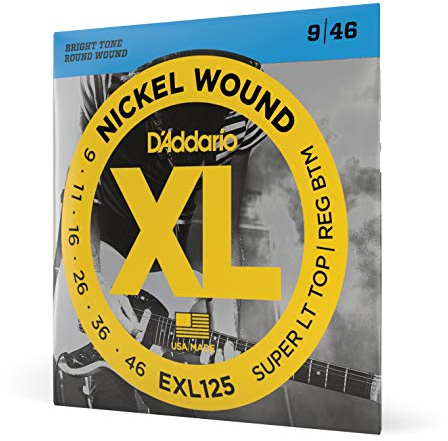 D'Addario Gitarrsträngar - XL Nickel Strings för elgitarr - EXL125 - Perfekt intonation, jämn känsla, pålitlig hållbarhet - För 6-strängade gitarrer - 9-46 Super Light Top/Regular Bottom