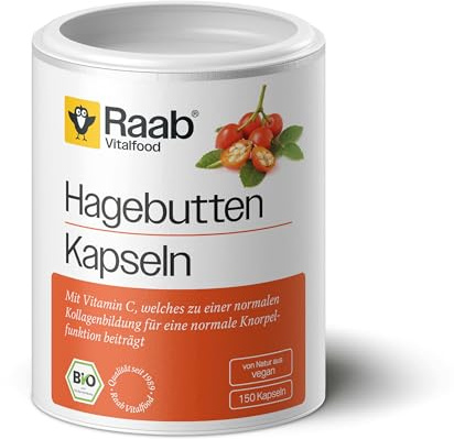Raab Vitalfood® Bio Hagebutten Kapseln (150 Stück) - Premium-Sorte AP-4® Hagebutte aus dem Süden von Chile, mit natürlichem Vitamin C für eine normale Kollagenbildung & Knorpelfunktion, ohne Zusätze | AP-4® Bio-Hagebutten aus Chile - Mit natürlichem Vitamin C für eine normale Kollagenbildung & Knorpelfunktion - Ohne Zusätze