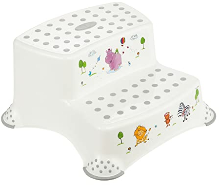 keeeper Hippo Zweistufiger Tritthocker, Ab ca. 3 bis ca. 14 Jahre, Anti-Rutsch-Funktion, Igor, Weiß, Einzelartikel