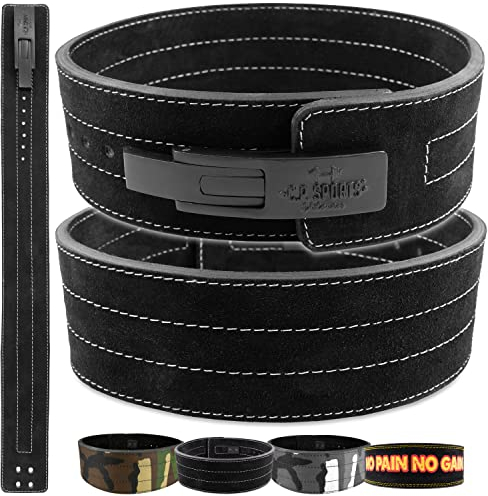 C.P. Sports Powerlifting Gürtel Leder mit Powerschnalle - Profi Gürtel, Trainingsgürtel, Gewichthebergürtel, Fitnessgürtel, Bodybuilding, Gewichtheben, Wettkampf - Schwarz - L = 89-111cm