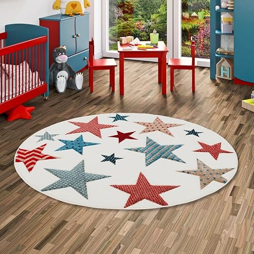 Pergamon Kinder und Jugend Teppich Maui Creme Sterne Bunt Rund in 3 Größen