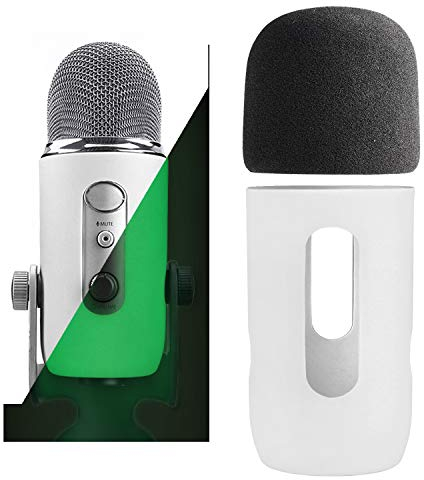 YOUSHARES Microphone Pare-brise Bonnette Anti-vent en mousse avec Housse de Protection en Gel de Silice en Blanc pour Microphone Blue Yeti, Yeti Pro (2 Packs)