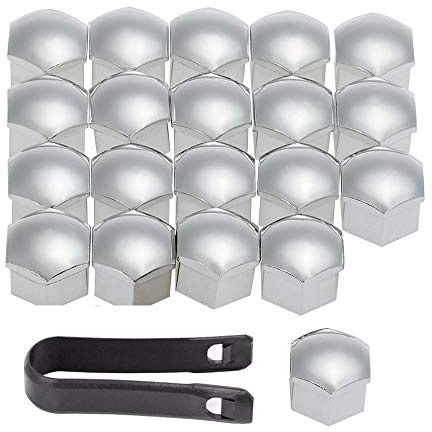 showll 17mm Kappen Set Radmuttern Kappen Radschrauben 20x Radschraubenkappen Set Abdeckungen Radkappen inkl. Abzieher, Silber