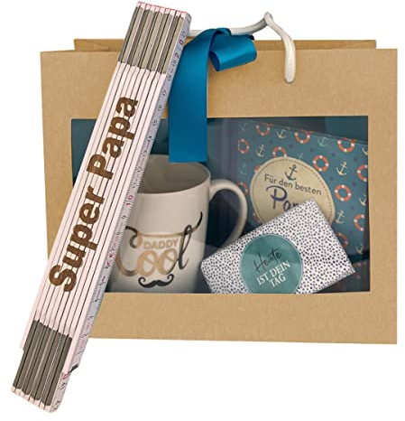 schenken-24 4-teiliges Geschenkset 'Papa' / Zollstock zum auswählen/Tasse/Buch/Schokolade/Geburtstag/Papa/Mann/Vatertag/Männer, Zollstöcke:-Mike