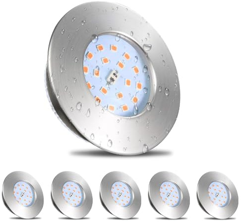 HiBay LED Spot 5W LED infälld platt IP44 tak badrum plats rund nickel matt infälld 3 000 K varmvit 500 lm set med 6 [energiklass F]