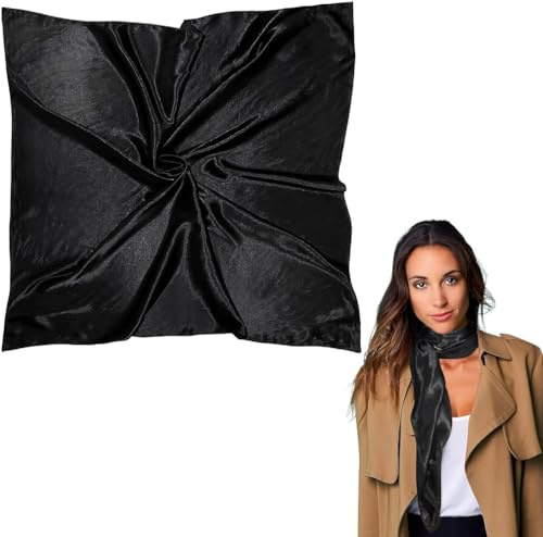 Shoes Lane New Satin Silk Shiny Plain Solid Colours Large Square Plain Head Neck Scarf Wrap 90 X 90 cm (Black)