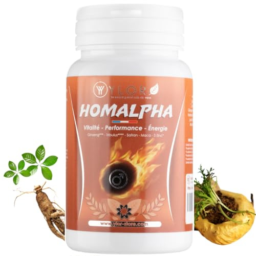 Maca, Ginseng, Gingembre, Tribulus | Booster Naturel Homme | Vitalité, Puissance, Énergie, Endurance | Homalpha 45 Gélules