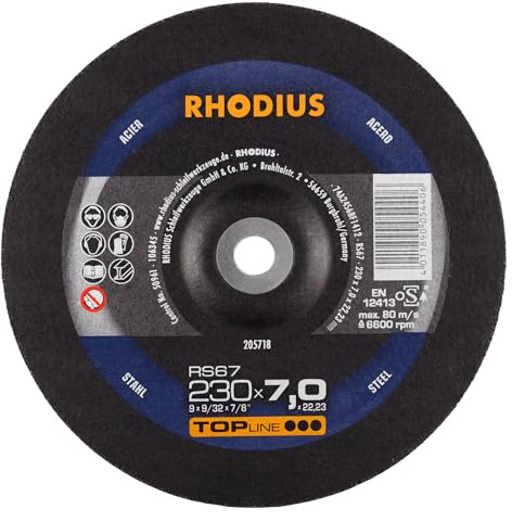 Rhodius RS67 Lot de 10 disques à ébarber pour acier 230 x 7,0 mm