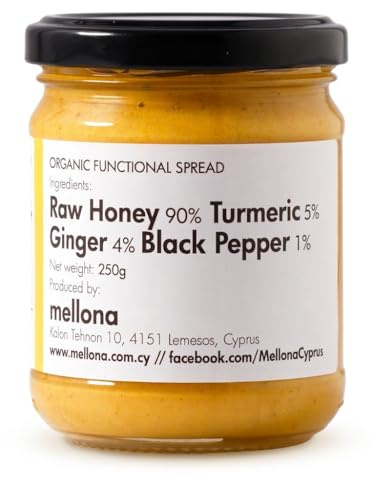 Mellona 100% Organiic Functional Raw Honey The Anti-Inflammatory, with Turmeric, Ginger & Black Pepper, 250g