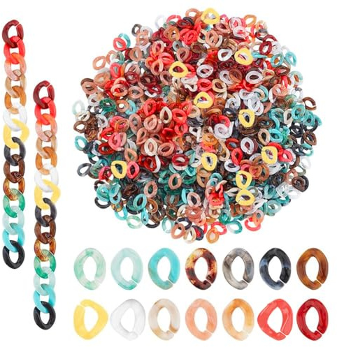 PandaHall 840pcs Acryl Verbindungsringe, 14 Farben Transparent Kabelkette Kleine Twist Panzerketten Quick Link Connectors Für Ohrring Halskette Brille Kette Schmuckherstellung 13.5x10mm