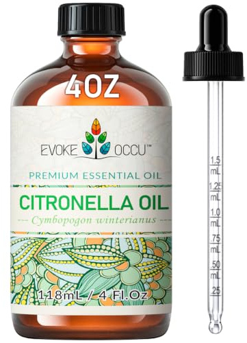 EVOKE OCCU Citronella Oil for Diffuser & Air Freshening | Add to Spray for Indoor & Outdoor Freshness, Ideal for DIY Cleaning Soap & Candle Making - 118mL / 4 fl oz
