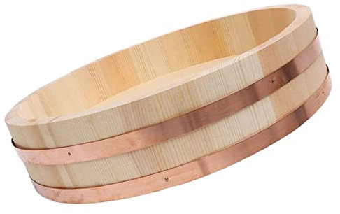 KELUNIS Wooden Hangiri Sushi Rice Mixing Tub, Japan Sushi Rice Bowl Sushi Oke with Sturdy Copper Bands for Cooking, 12 sizes Optional,60cm/23.6in