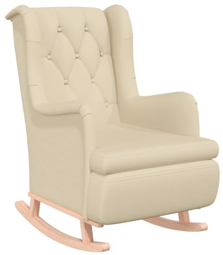 vidaXL Schaukelsessel mit Kautschukholz-Beinen Schaukelstuhl Schwingstuhl Relaxsessel Polstersessel Ohrensessel Loungesessel Creme Stoff