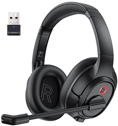 EKSA H6 Bluetooth Headset mit Mikrofon & USB Dongle [55 Stdn & 10M Reichweite] Wireless PC Headphones mit AI Rauschunterdrückung Mic, Over Ear Kopfhörer für Business/Büro/Zuhause/Teams