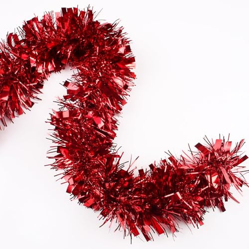 KAHEIGN 8m Lametta Girlande Rot – Glitzer Metallic Girlande Dekogirlanden für Party, Karneval, Geburtstag, Hochzeit, Fotohintergrund, Weihnachtsbaum Deko & Festliche Dekoration