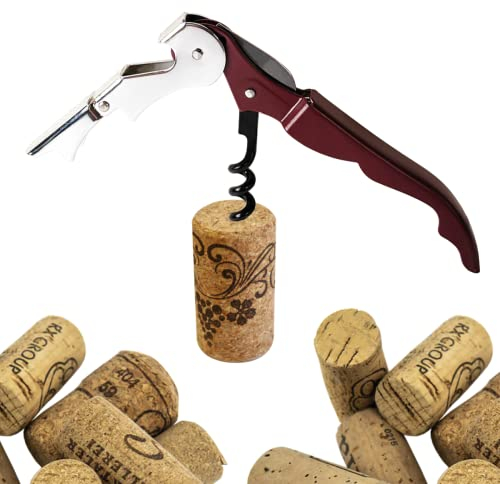 Cavatappi Professionali Apribottiglie Vino da Sommelier, Tagliacapsule, Cava Tappi Cameriere Apri Bottiglia Taglia Capsule Doppia Leva in Acciaio Inox e Coltello Seghettato (BORDO')