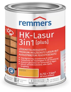 Remmers HK-Lasur 3in1 [plus] kiefer, matt, 0,75 Liter, Holzlasur, Premium Holzlasur außen, 3fach Holzschutz mit Imprägnierung + Grundierung + Lasur