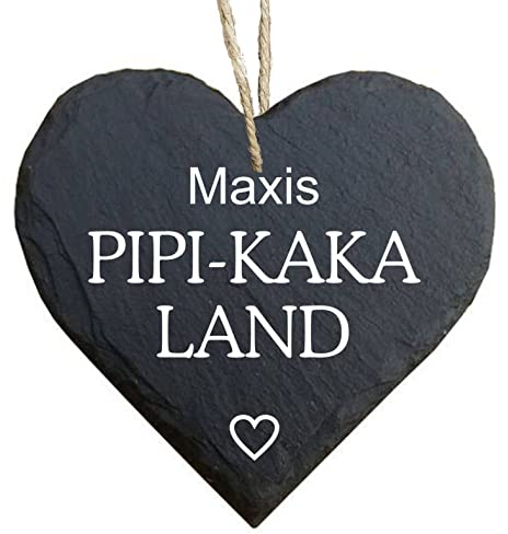 homeyourself - Schieferherz Schiefer Schild personalisiert mit Druck/Wunschtext - Pipi Kaka Land WC Toilette - dein Text - individualisiert