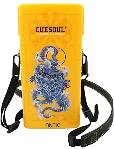 CUESOUL ANTIE Hard Dart Case, Hält 6 Steeldarts/Soft Tip Darts und zusätzliches Zubehör, mit Vier mythologischen Symbolen, langlebig