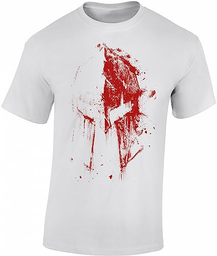 Baddery Herren T-Shirt - „Sparta Bluthelm“ | Spartaner Krieger Motiv - Baumwollshirt Männer Freizeitshirt Streetwear