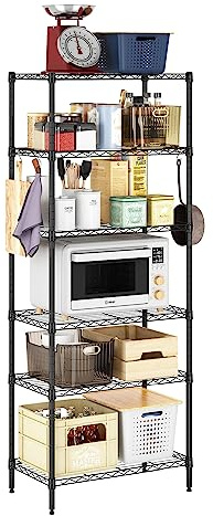 Furinno Wayar 6-stufiges stapelbares Lagerregal aus Metall, 58 x 33 x 150 cm, Schwarz