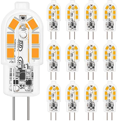 Jewan G4 LED Lampen, 12er-Pack, 2W G4 LED Birne Warmweiß 3000K Ersatz 20W Halogenlampen, 200LM G4 LED led leuchtmittel, 360° Abstrahlwinkel, Nicht Dimmbar Kein Flimmern, 12V AC/DC Energiesparlampe
