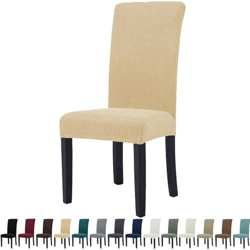 YSTELLAA Stuhlhussen 2er Set, Stretch Stuhlbezug Für Esszimmerstühle, Abnehmbarer Waschbarer stuhlhusse, Stuhlbezüge Elastisch, Hussen Für Stühle Für Hotel, Küche Restaurant, Beige