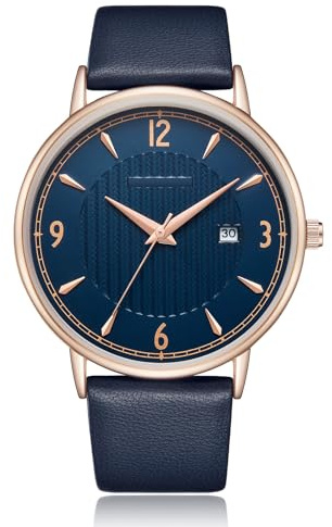 CIVO Damen Uhr Quarz Analog Blau: Leder Mode Datum Armbanduhr - Wasserdicht Groß Zifferblatt Pärchen Geschenk für Damen