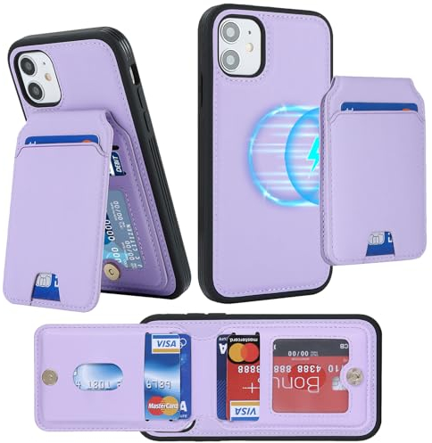 ELTEKER Handyhülle für iPhone 12 Mini Hülle mit Kartenfach Magnetischer Abnehmbarer Wallet Kartenhalter,Klapphülle Leder Schutzhülle - lila