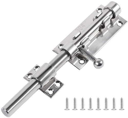 304 Stainless Steel Gate Door Bolt Latch Lock with Padlock Hole 14mm Dia. | Heavy Duty Barrel Drop Bolt Latch Lock Sliding Long Throw Door Bolt Lock for Cupboard Bathroom Doors Window Garage 8 Inch